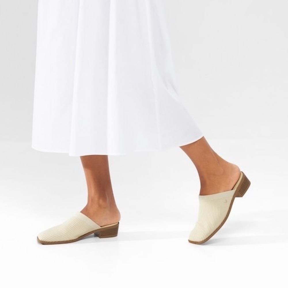 VIVAIA Giselle Square-Toe Heeled Mules Beige Knit | NWT - EU 36 / US 5.5-6